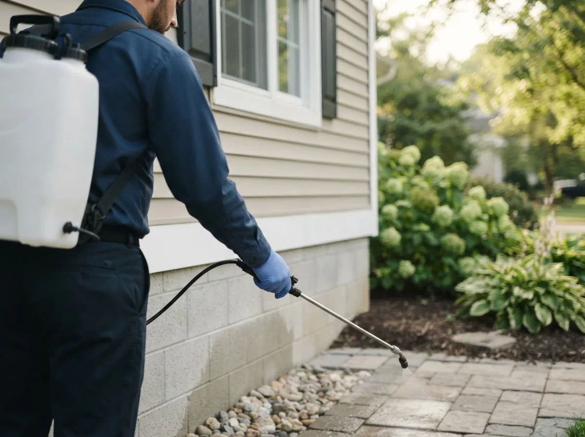 Pest control technician inspecting a home in Virginia, IL